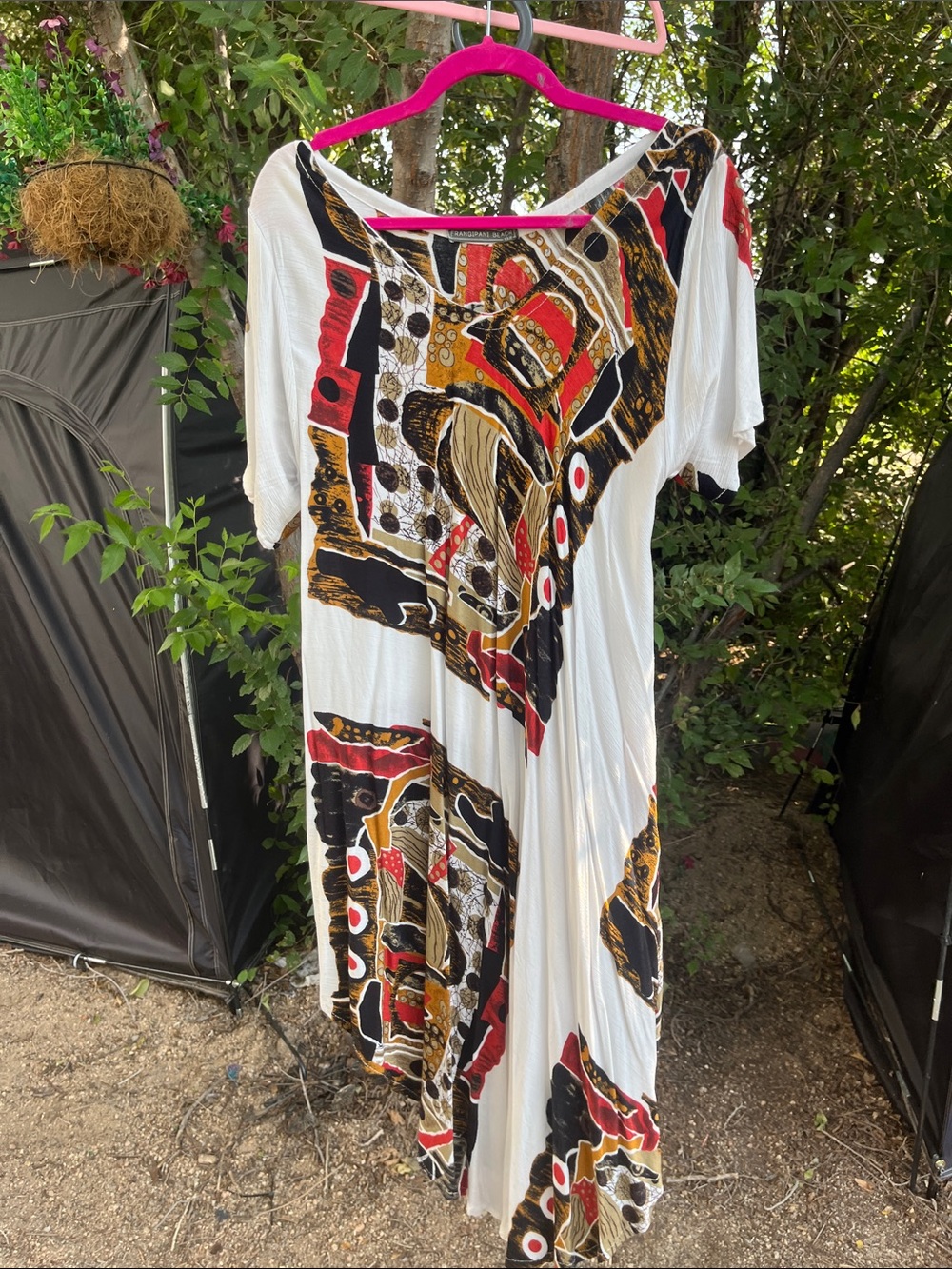 White Multicolor Printed Midi Dress with Red & Black Accents